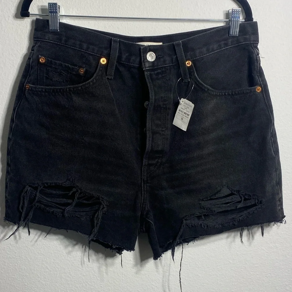 Re/done 70s high rise shorts black denim distressed - Picture 4 of 8